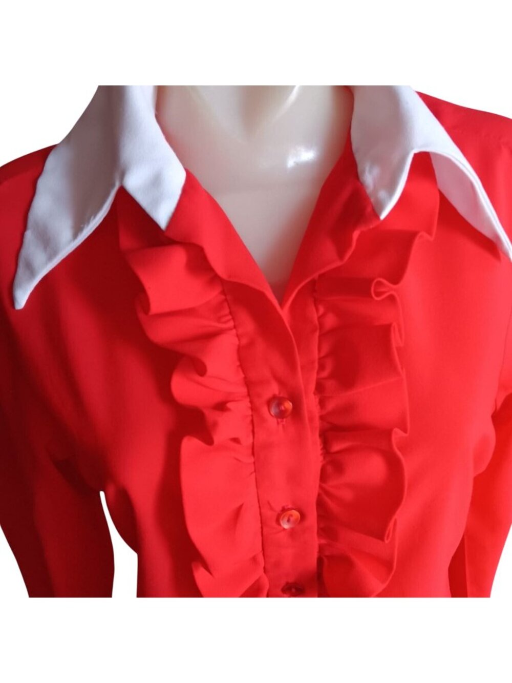 Medium Vintage Mod Blouse 1960's Fritzi Red Ruffled Button-Up Garage Indy Girl